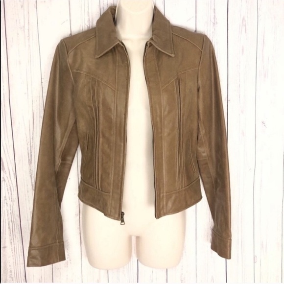 Moda International brown leather jacket full zip pockets tan Victoria’s Secret - Picture 4 of 8